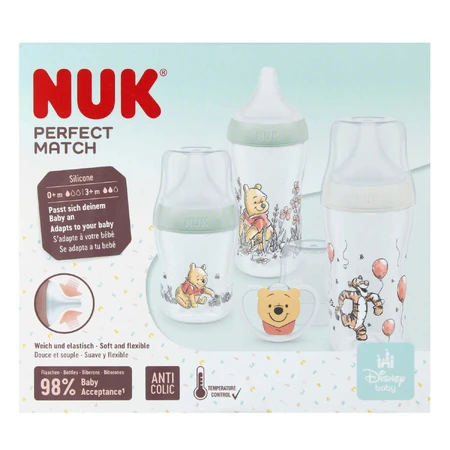 NUK Perfect Match стартовий набір, 3 пляшечки від кольок + пустушка, Вінні-Пух, 0-6 місяців: ціни та характеристики