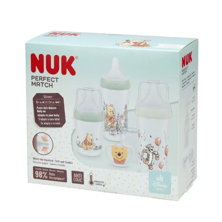 NUK Perfect Match стартовий набір, 3 пляшечки від кольок + пустушка, Вінні-Пух, 0-6 місяців: ціни та характеристики