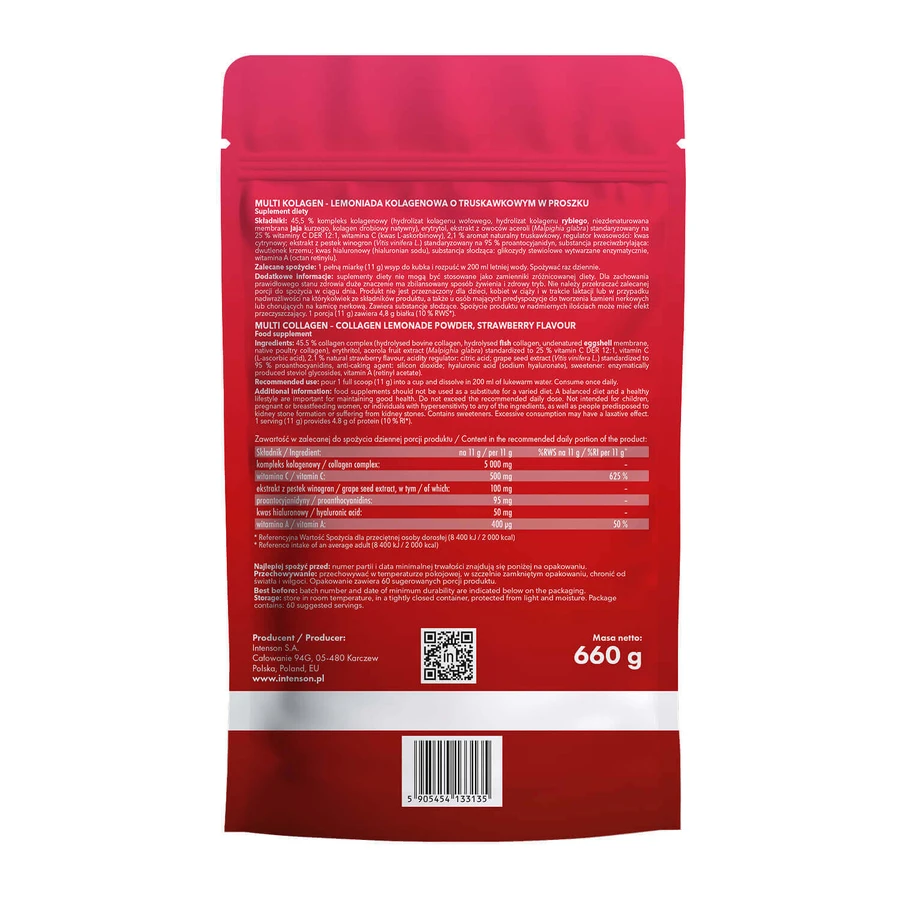 Intenson Multi Collagen, колагеновий лимонадний порошок зі смаком полуниці, 660 г: ціни та характеристики