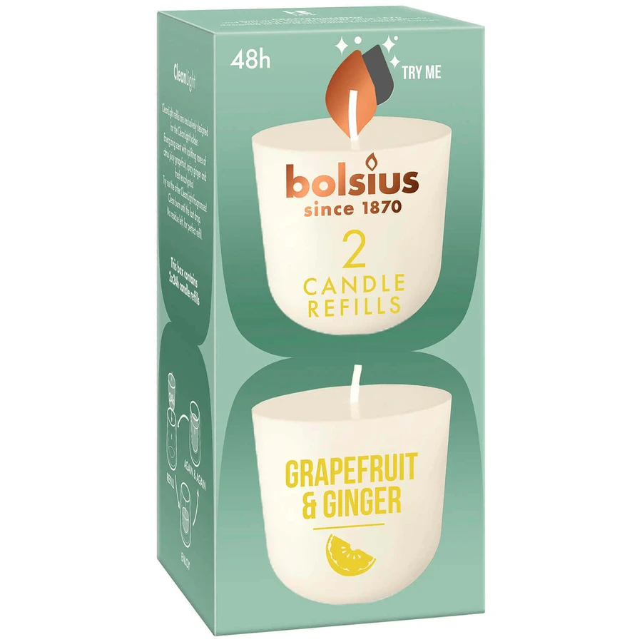 Bolsius Clean Light Grapefruit & Ginger, ароматизатор для свічок, 20 год, 2 шт.: ціни та характеристики