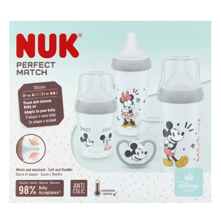 NUK Perfect Match стартовий набір, 3 пляшечки від кольок + пустушка, Міккі Маус, 0-6 місяців