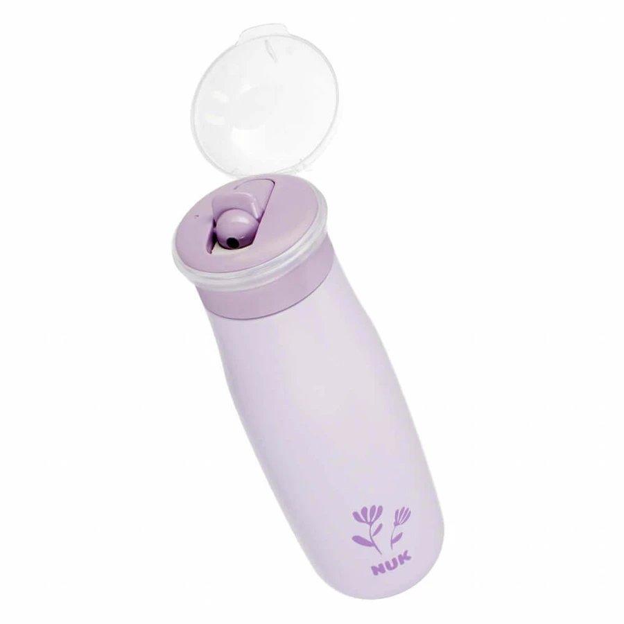 NUK Mini-Me Flip, сталева чашка 2-в-1 з нагубником, фіолетова, квітка, від 12 місяців, 500 мл: ціни та характеристики