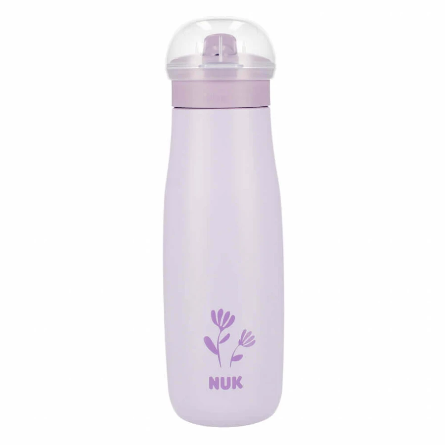 NUK Mini-Me Flip, сталева чашка 2-в-1 з нагубником, фіолетова, квітка, від 12 місяців, 500 мл: ціни та характеристики