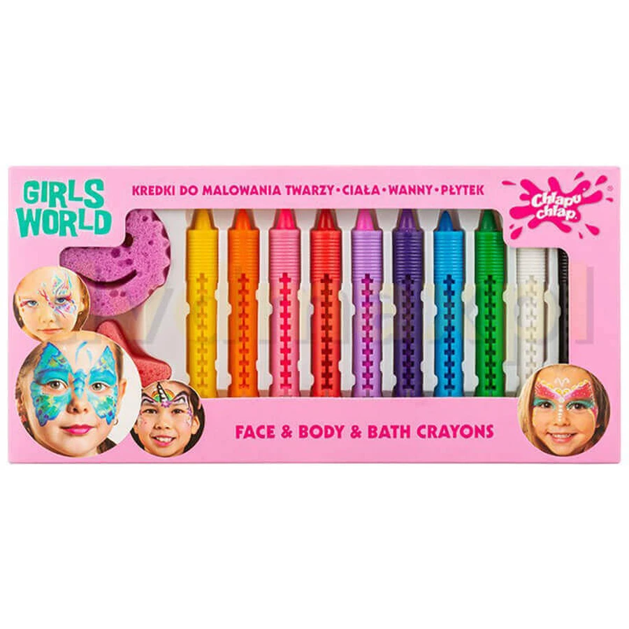 Chlap Chlap Girls World, крейда для обличчя, тіла, ванни, плитка, від 4 років, 10 штук: ціни та характеристики