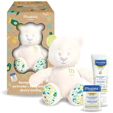 Набір Mustela Комплексний захист та живлення для сухої шкіри, крем, 40 мл + стік, 9,2 г + плюшевий ведмедик: ціни та характеристики
