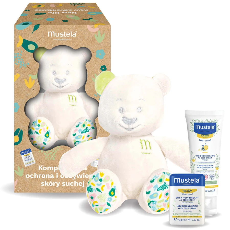 Набір Mustela Комплексний захист та живлення для сухої шкіри, крем, 40 мл + стік, 9,2 г + плюшевий ведмедик: ціни та характеристики