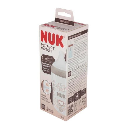 NUK Perfect Match, пляшечка від кольок з силіконовою соскою, розмір M, сердечка, від 3 місяців, 260 мл: ціни та характеристики