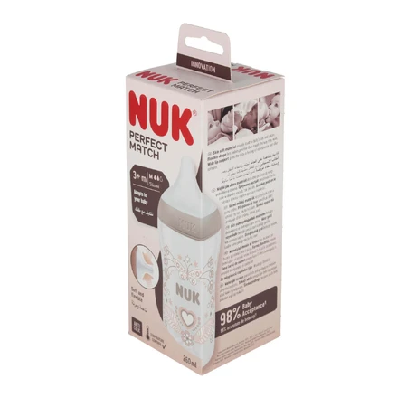 NUK Perfect Match, пляшечка від кольок з силіконовою соскою, розмір M, сердечка, від 3 місяців, 260 мл: ціни та характеристики
