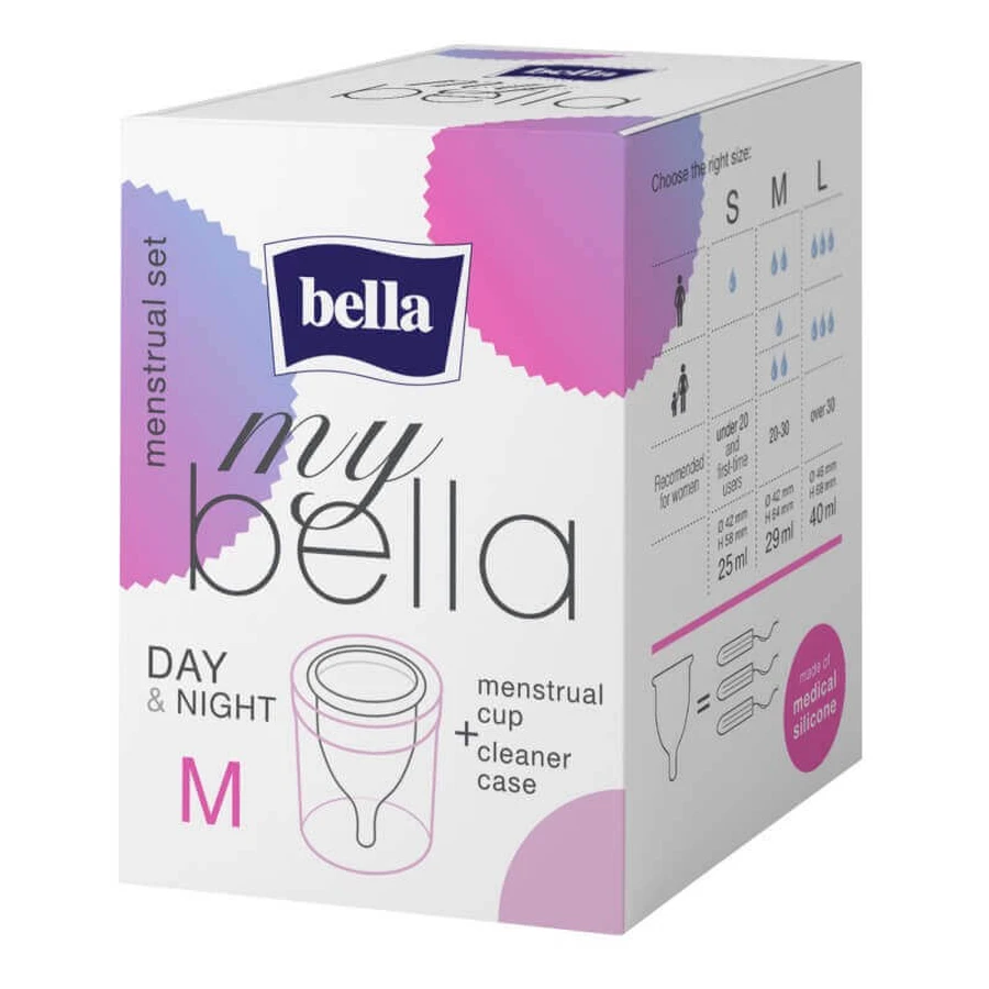 My Bella, менструальна чаша "День і ніч", прозора, розмір M + контейнер для дезінфекції: ціни та характеристики