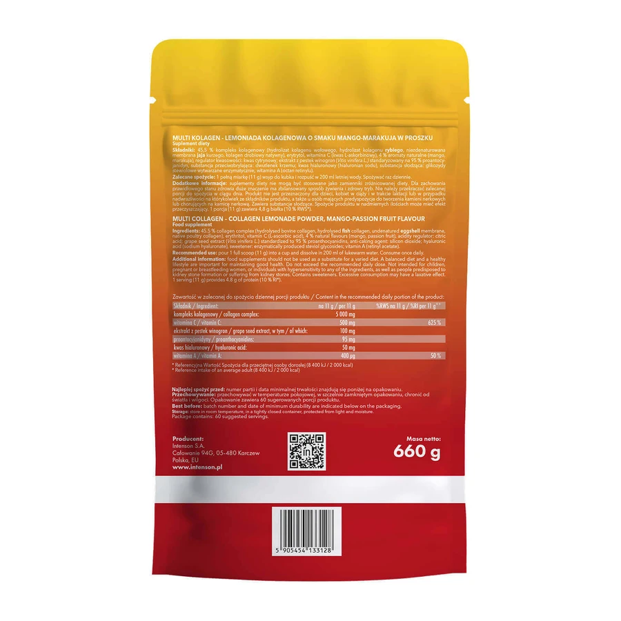 Intenson Multi Collagen, порошок коллагенового лимонада со вкусом манго-маракуйи, 660 г.: цены и характеристики