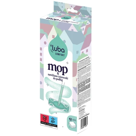 Luba Comfort Floor Mop, швабра + зволожені ганчірки для підлоги, 12 шт.: ціни та характеристики