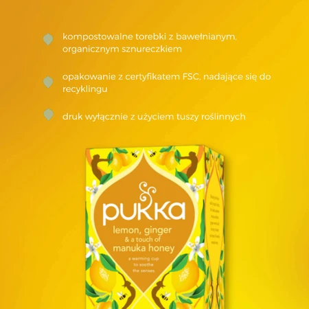 Pukka Lemon Ginger & Manuka Honey Органічний фруктово-трав'яний чай з імбиром та лимоном, ароматизований, 2 г х 20 пакетиків: ціни та характеристики