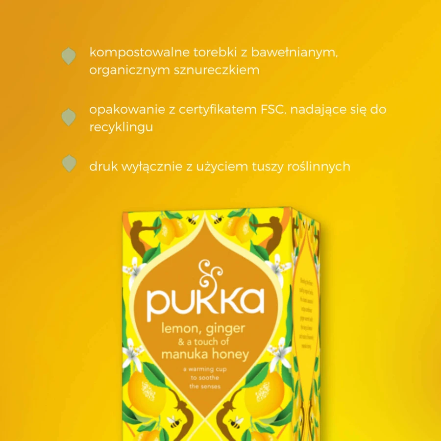 Pukka Lemon Ginger & Manuka Honey Органічний фруктово-трав'яний чай з імбиром та лимоном, ароматизований, 2 г х 20 пакетиків: ціни та характеристики