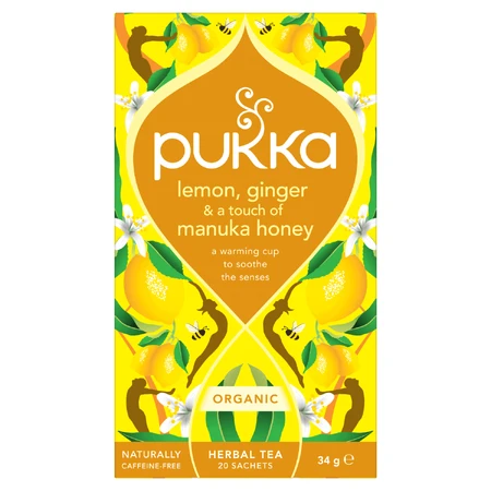 Pukka Lemon Ginger & Manuka Honey Органічний фруктово-трав'яний чай з імбиром та лимоном, ароматизований, 2 г х 20 пакетиків: ціни та характеристики