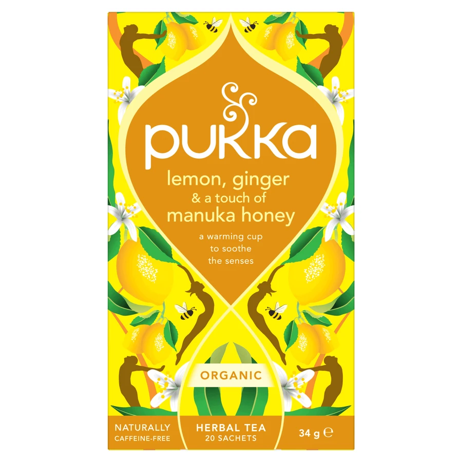 Pukka Lemon Ginger & Manuka Honey Органічний фруктово-трав'яний чай з імбиром та лимоном, ароматизований, 2 г х 20 пакетиків: ціни та характеристики