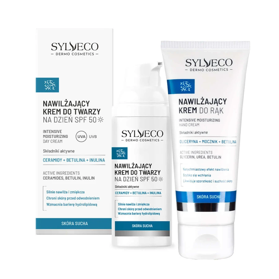 Набір Sylveco Dermo Skóra Sucha, зволожуючий денний крем, SPF 50, 50 мл + крем для рук, 75 мл: ціни та характеристики
