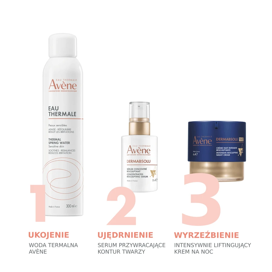 Avene Dermabsolu Concentrated Rejuvenating Care Set, нічний крем з інтенсивним ліфтингом, 40 мл + сироватка для відновлення контуру обличчя, 30 мл: ціни та характеристики