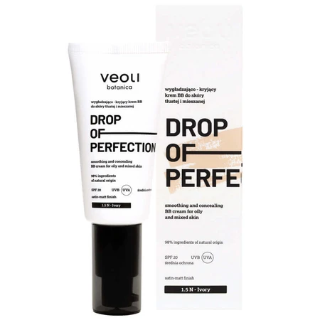 Veoli Botanica Крапля досконалості, розгладжуючий і покриваючий ВВ-крем для жирної та комбінованої шкіри, SPF 20, 1,5 N Слонова кістка, 30 мл: ціни та характеристики