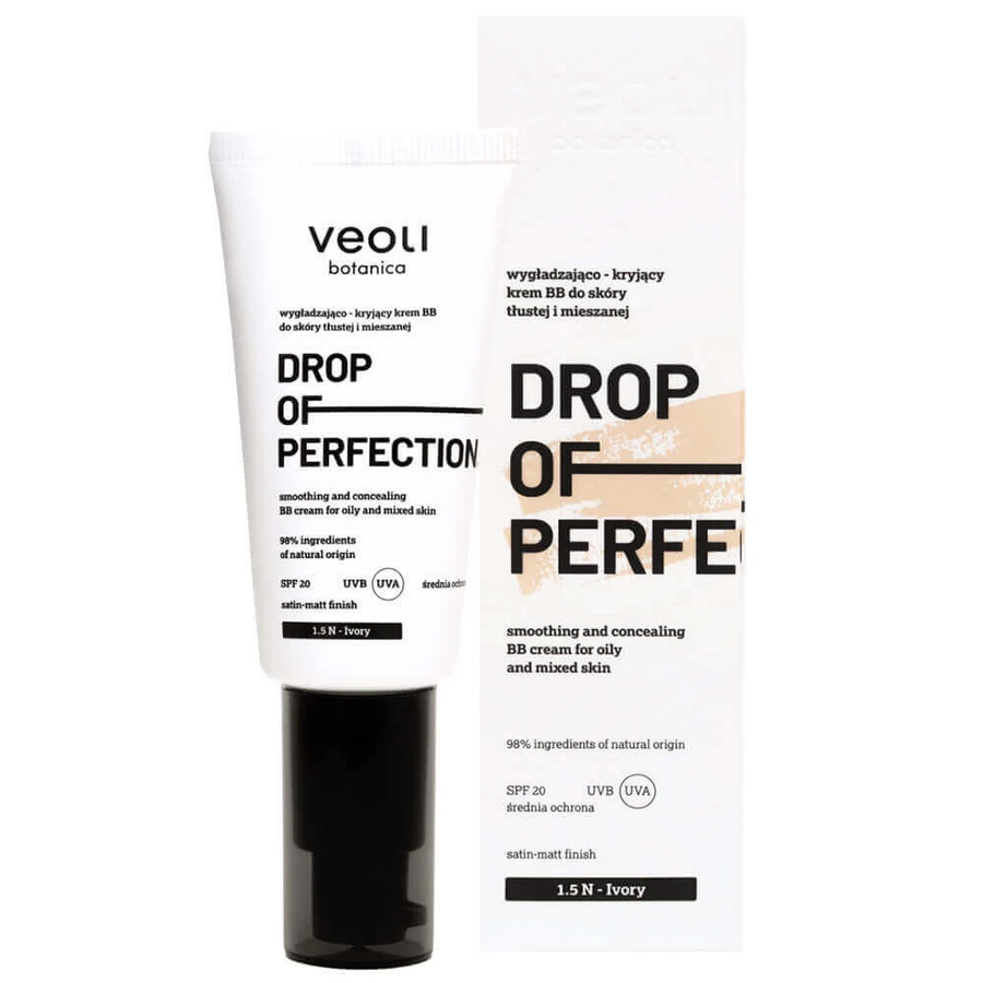 Veoli Botanica Крапля досконалості, розгладжуючий і покриваючий ВВ-крем для жирної та комбінованої шкіри, SPF 20, 1,5 N Слонова кістка, 30 мл: ціни та характеристики