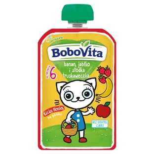 BoboVita Kicia Kocia Мус у тубі, яблуко, банан, полуниця, 100 г