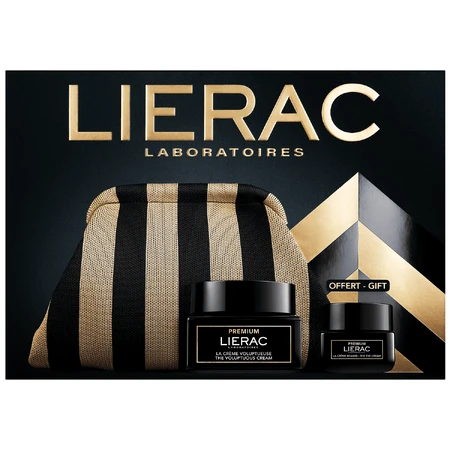 Набір Lierac Premium, насичений антивіковий крем, 50 мл + крем для шкіри навколо очей, 20 мл та косметичка в подарунок: ціни та характеристики