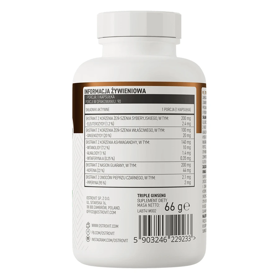 OstroVit Triple Ginseng, женьшень, 90 капсул: цены и характеристики