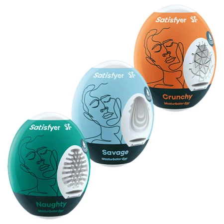 Набір яєць-мастурбаторів Satisfyer, чоловічі стимулятори, Naughty, 1 штука + Savage, 1 штука + Crunchy, 1 штука: ціни та характеристики