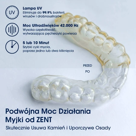 Zent Ultrasonic Cleaner, ультразвуковий очищувач з ультрафіолетовою лампою для ортодонтичних кап, протезів, брекетів: ціни та характеристики