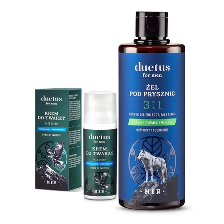 Набір Duetus For Men, зволожуючий крем для обличчя, 50 мл + живильний гель для душу 3-в-1, 300 мл: ціни та характеристики