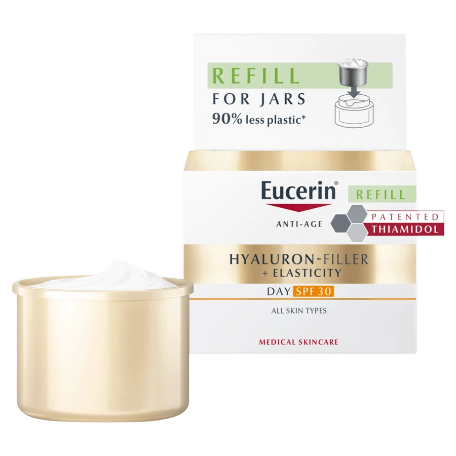 Eucerin Hyaluron Filler + Elasticity, укрепляющий дневной крем против морщин с тиамидолом, SPF 30, резерв, 50 м: цены и характеристики