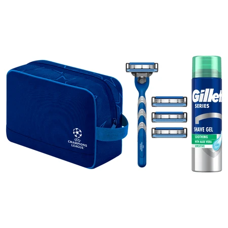 Набор Gillette Mach 3, бритва, 1 штука + лезвия, 4 штуки + гель для бритья, 200 мл + косметичка: цены и характеристики