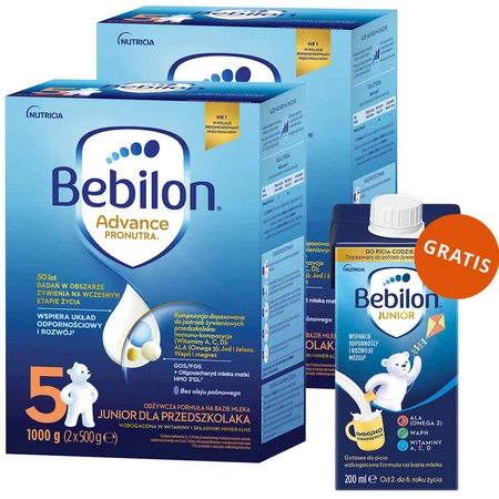 Набір Bebilon Advance Pronutra 5 Junior, поживна молочна суміш, для дошкільнят, 2 х 1000 г + збагачена молочна суміш для дітей 2-6 років, 200 мл безкоштовно: ціни та характеристики
