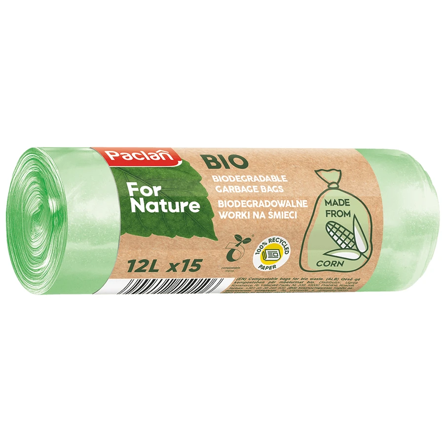 Paclan For Nature, біорозкладні мішки для сміття, 12 л х 15 штук ДЕФЕКТ УПАКОВКИ: ціни та характеристики