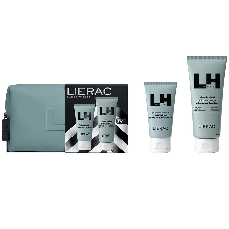 Набір Lierac Homme, зволожуючий гель для обличчя, 50 мл + гель для душу, 200 мл та косметичка в подарунок: ціни та характеристики