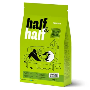 Half&Half (Халф энд Халф) Сухой корм с индюшкой для котов с чувствительным пищеварением, 8 кг