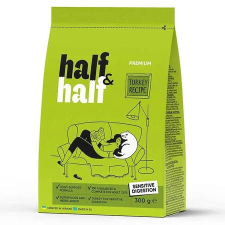 Half&Half (Халф энд Халф) Сухой корм с индюшкой для котов с чувствительным пищеварением, 300 г: цены и характеристики
