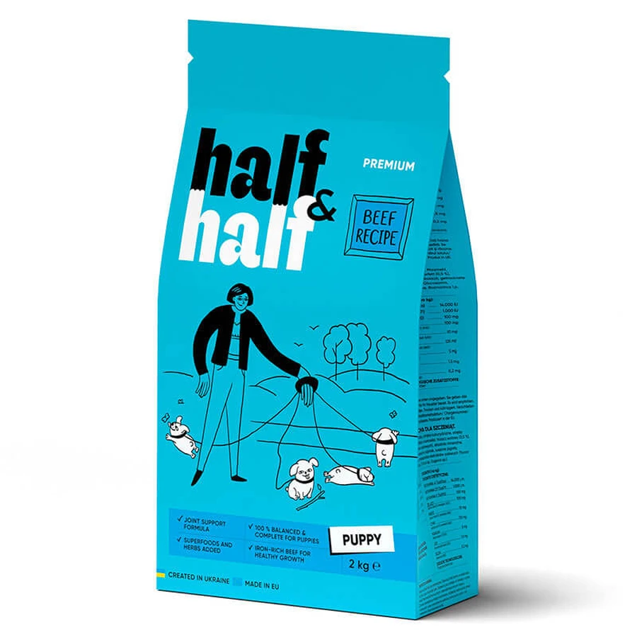 Half&Half (Халф енд Халф) Сухий корм з яловичиною для цуценят всіх порід, 2 кг: ціни та характеристики