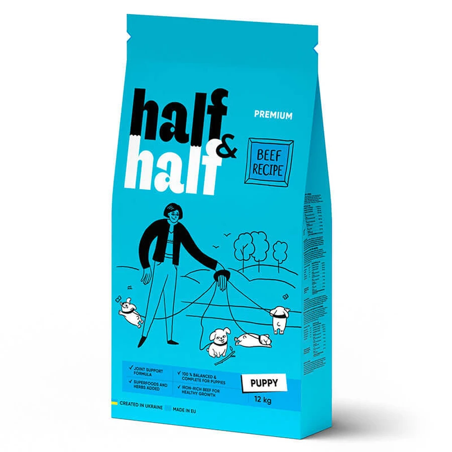 Half&Half (Халф энд Халф) Сухой корм с говядиной для щенков всех пород, 12 кг: цены и характеристики