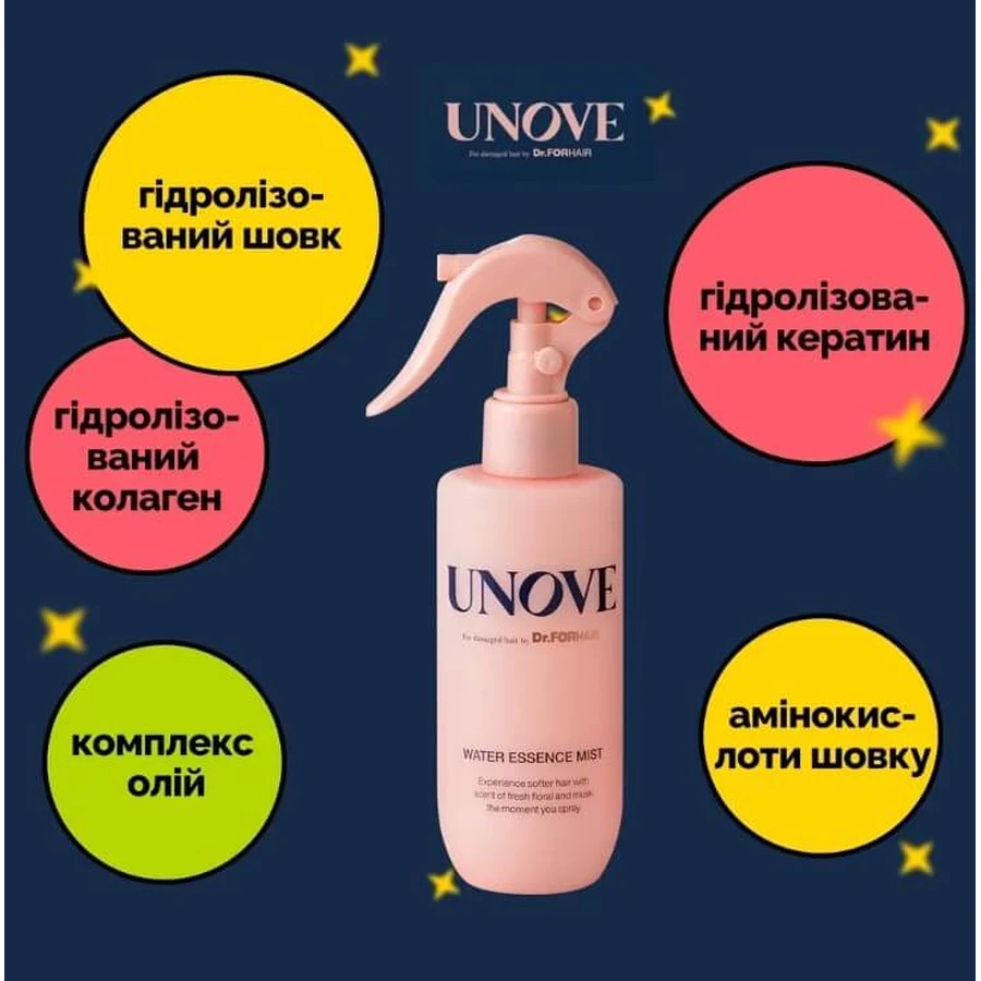 Міст-есенція для волосся Unove Water Essence Mist, незмівний, відновлювальний, 200 мл: ціни та характеристики