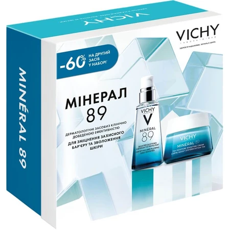 Набір Vichy Mineral 89, 8 Березня 2026: Гель-бустер, 50 мл + Крем для обличчя, зволожувальний, 50 мл: ціни та характеристики