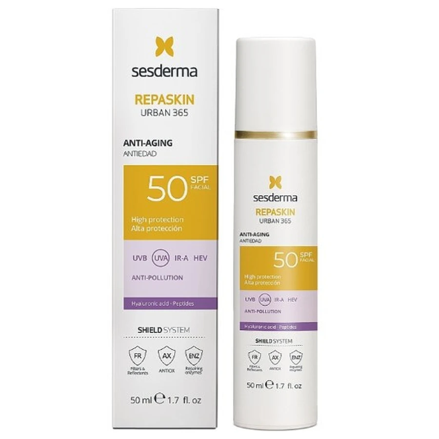 Сонцезахисний крем для обличчя Sesderma Repaskin Urban 365 Anti-Aging SPF50+, антивіковий, 50 мл: ціни та характеристики
