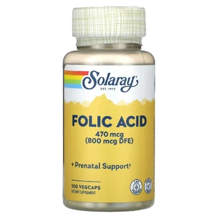 Фолиевая кислота Solaray Folic Acid 470 мкг  (800 мкг DFE), вег. капсулы, №100