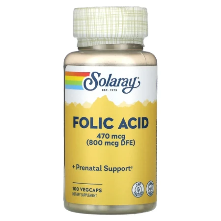 Фолиевая кислота Solaray Folic Acid 470 мкг (800 мкг DFE), вег. капсулы, №100: цены и характеристики