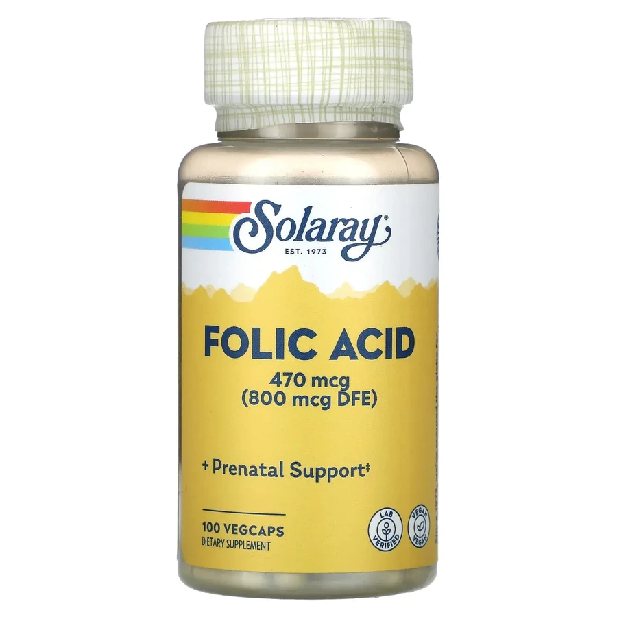 Фолиевая кислота Solaray Folic Acid 470 мкг (800 мкг DFE), вег. капсулы, №100: цены и характеристики