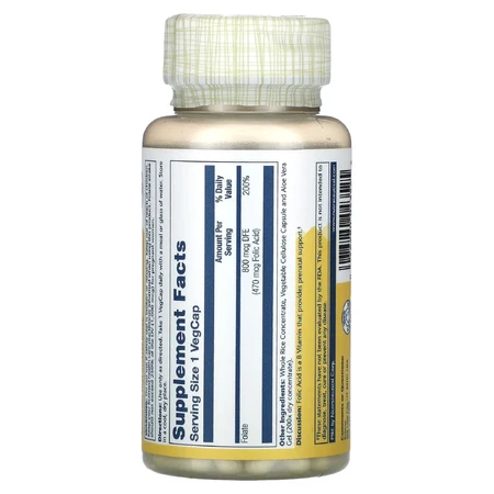 Фолиевая кислота Solaray Folic Acid 470 мкг (800 мкг DFE), вег. капсулы, №100: цены и характеристики