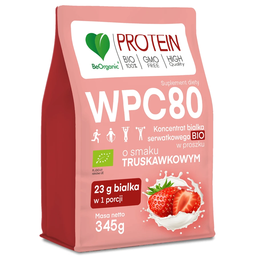 BeOrganic WPC 80, концентрат сироваткового протеїну Bio, полуничний смак, 345 г: ціни та характеристики