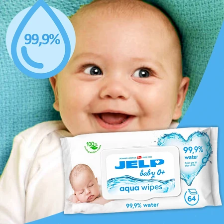 Jelp Baby 0+, вологі серветки, 99,9% води, 64 шт.: ціни та характеристики