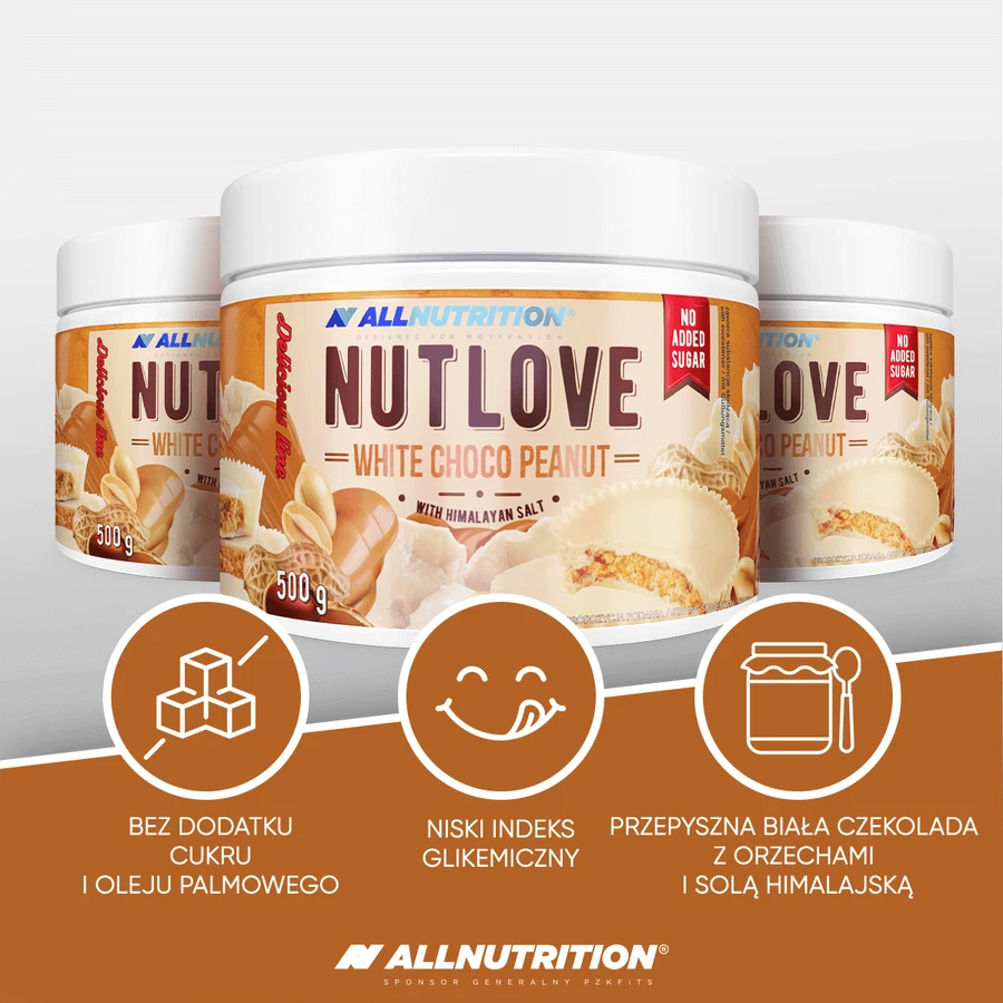 Allnutrition Nutlove White Choco Арахіс, молочно-горіховий крем з гімалайською сіллю, без додавання цукру, 500 г: ціни та характеристики