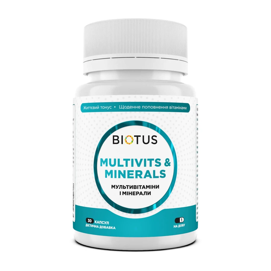 Мультивітаміни та мінерали, Multivits & Minerals, Biotus, 450 мг, 30 капсул: ціни та характеристики