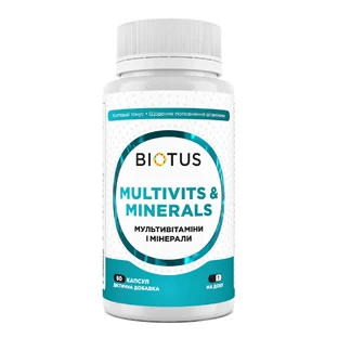 Мультивітаміни та мінерали, Multivits & Minerals, Biotus, 450 мг, 60 капсул